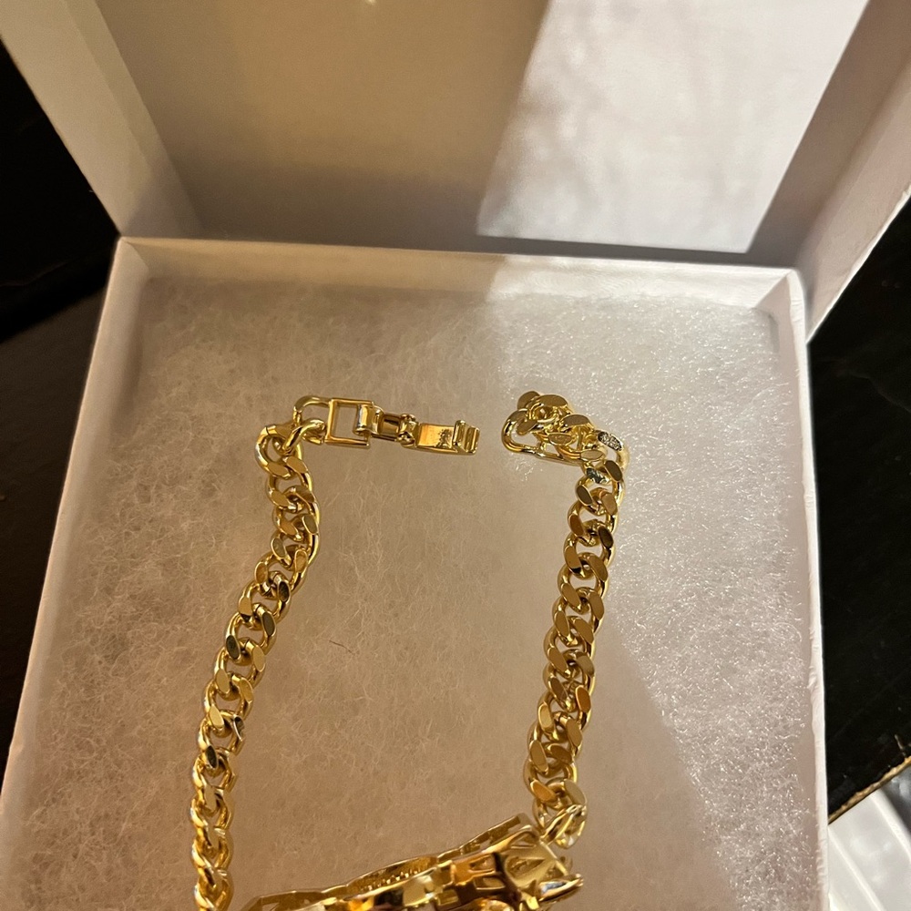 18k Gold Plated Double Cat Jaguar Gold Chain Bracelet Pave CZ - Picture 3 of 3